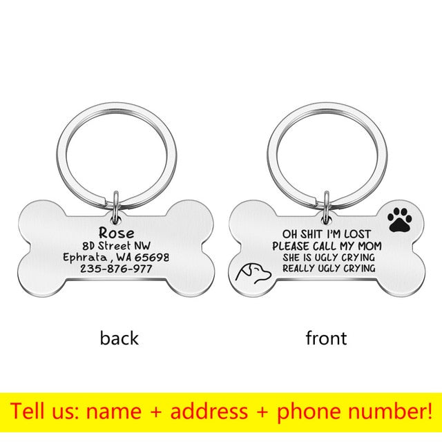 20Pcs Dog Cat ID Tag Blank Personalized Pet Collar Charm Name Pendant Bone  Keyring Necklace Puppy