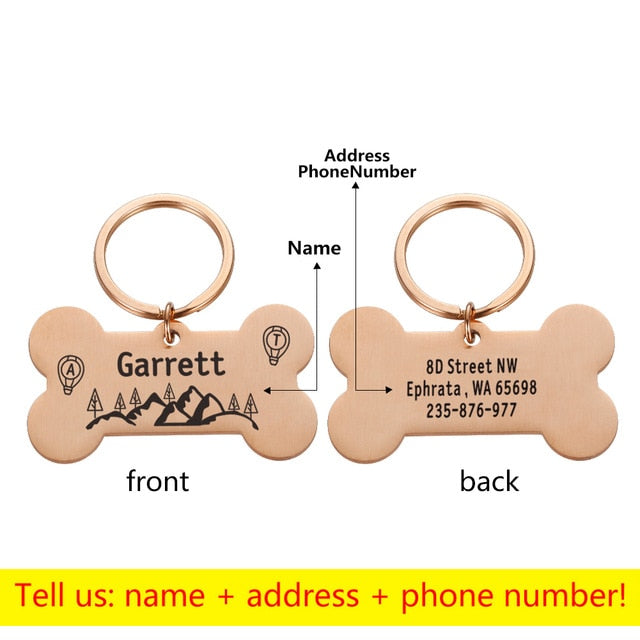 Personalised Engraved Dog Cat Tag Puppy Name ID Tag Bone Tag Collar – EDSG