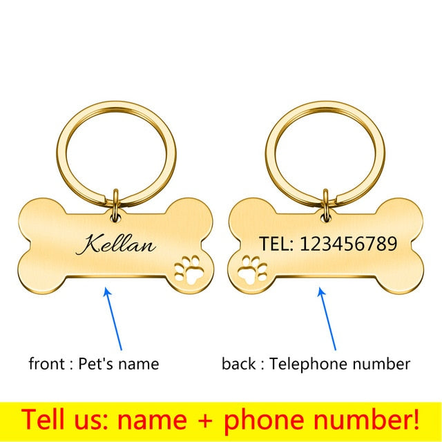 Personalized Collar Pet ID Tag Engraved Pet ID Name for Cat Puppy Dog Tag Pendant Keyring Bone Pet Accessories