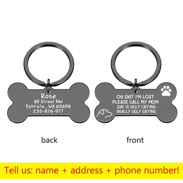 Personalized Collar Pet ID Tag Engraved Pet ID Name for Cat Puppy Dog Tag Pendant Keyring Bone Pet Accessories