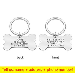 Personalized Collar Pet ID Tag Engraved Pet ID Name for Cat Puppy Dog Tag Pendant Keyring Bone Pet Accessories