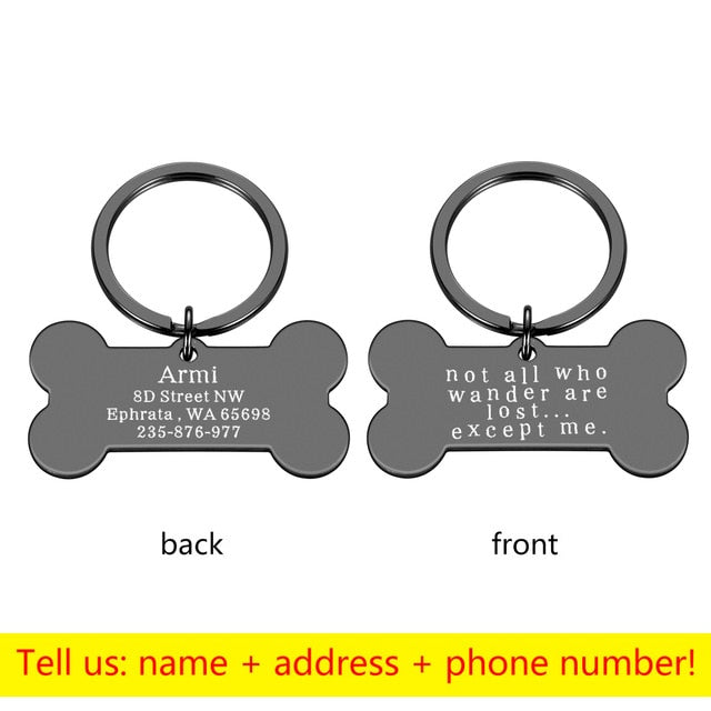 Personalized Collar Pet ID Tag Engraved Pet ID Name for Cat Puppy Dog Tag Pendant Keyring Bone Pet Accessories