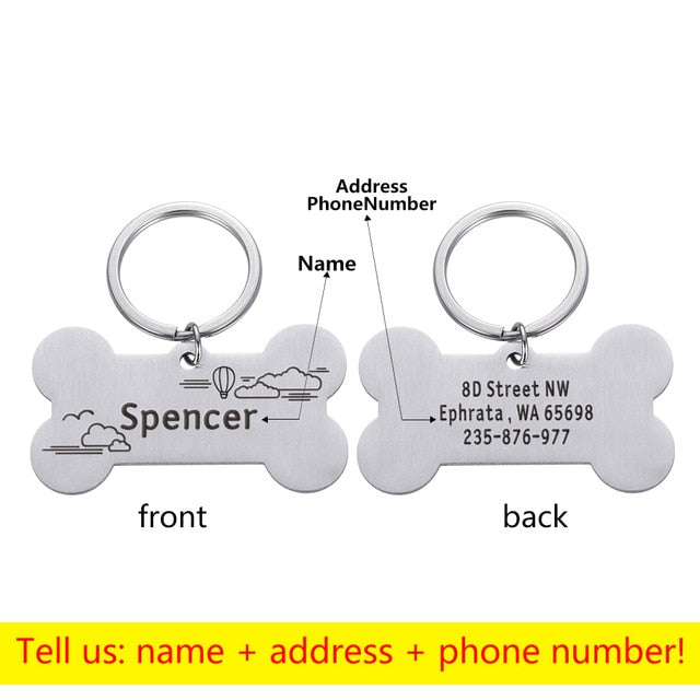 Personalized Collar Pet ID Tag Engraved Pet ID Name for Cat Puppy Dog Tag Pendant Keyring Bone Pet Accessories